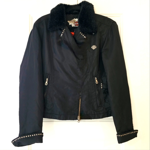 Harley-Davidson Women's Black Jacket with Studded Details Sz Medium - Picture 2 of 6